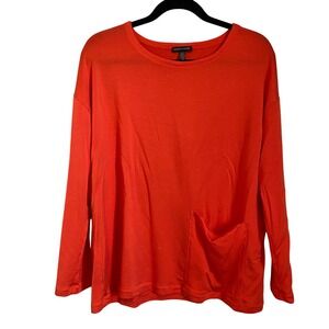 Eileen Fisher Top Small Orange Long Sleeve‎ Pocket Tencel Blend